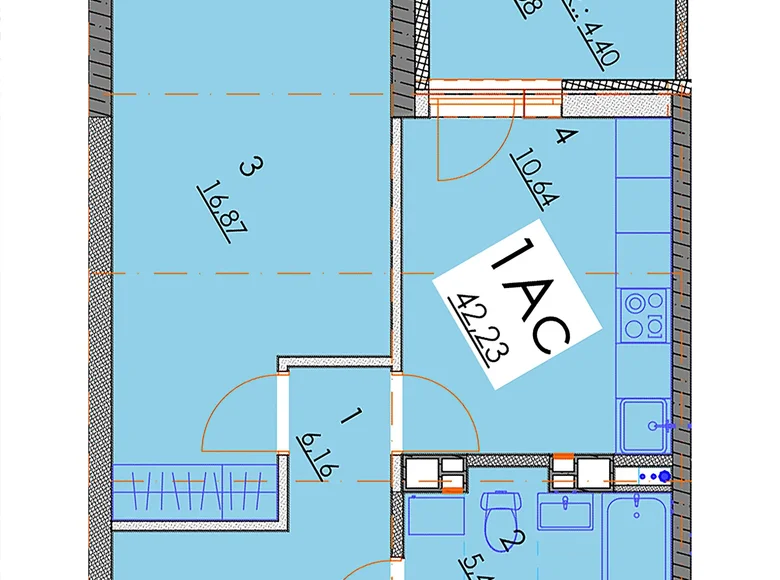 Квартира 1 комната 42 м² Минск, Беларусь