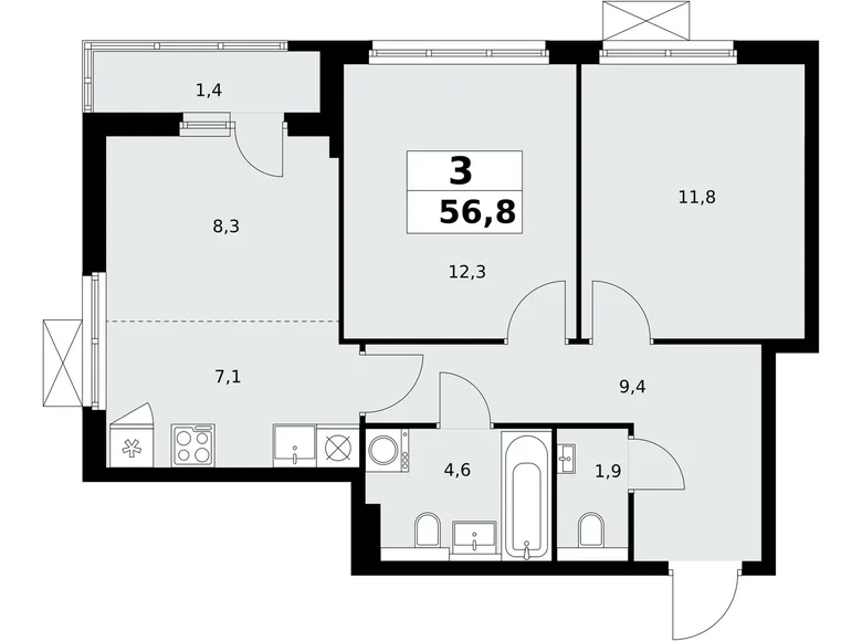 Квартира 3 комнаты 57 м² район Коммунарка, Россия