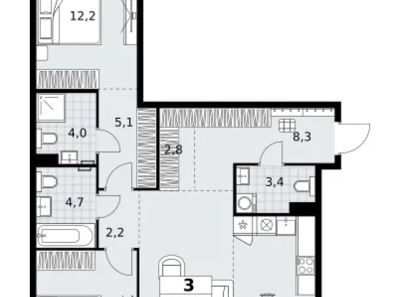 Appartement 3 chambres 88 m² Kommunarka, Russie