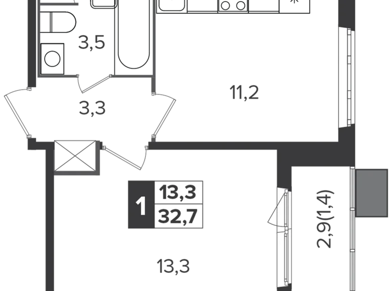 Apartamento 1 habitación 33 m² Leninsky District, Rusia