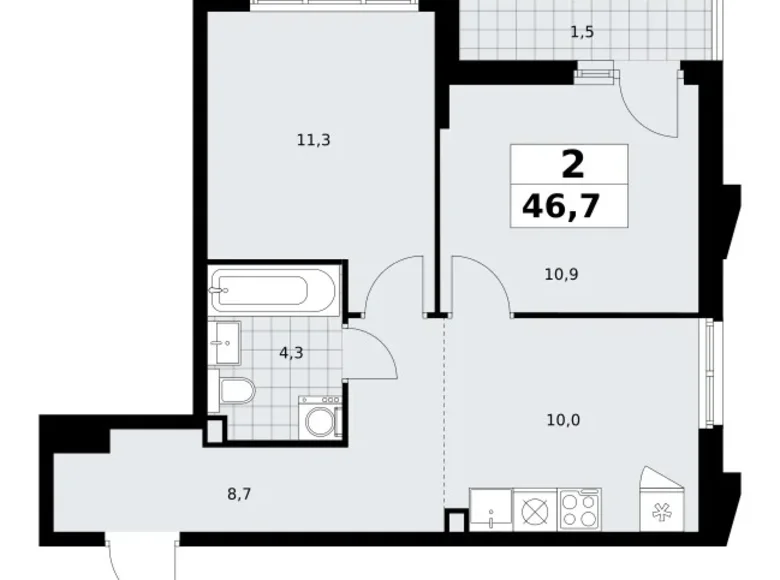 Appartement 2 chambres 47 m² Troïtsk, Russie