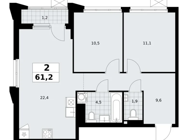 Wohnung 2 zimmer 61 m² Troizk, Russland