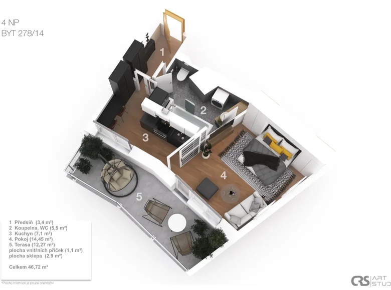 1 bedroom apartment 47 m² Capital City of Prague, Czech Republic