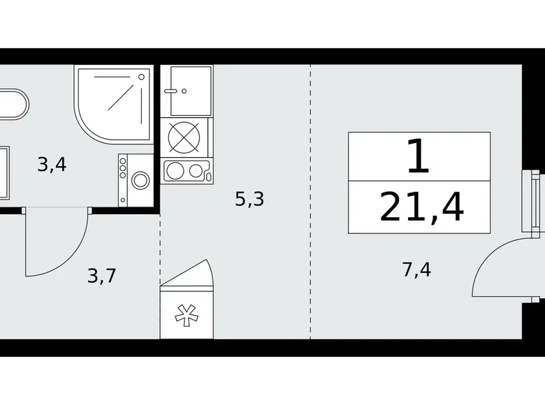 Mieszkanie 1 pokój 21 m² Kommunarka, Rosja