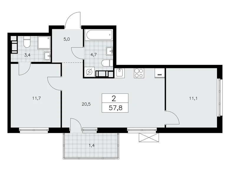 Квартира 2 комнаты 58 м² Красное Село, Россия