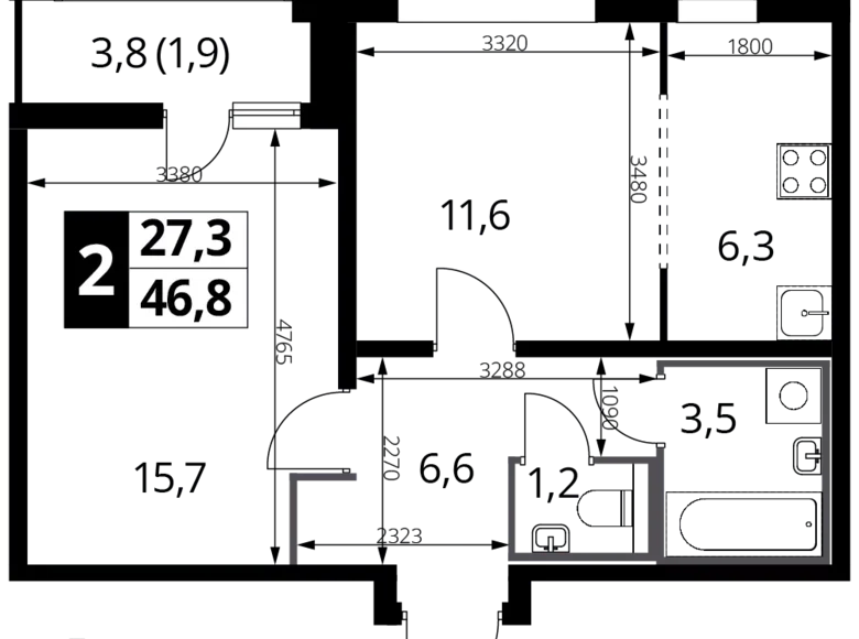 Apartamento 2 habitaciones 47 m² Moscú, Rusia