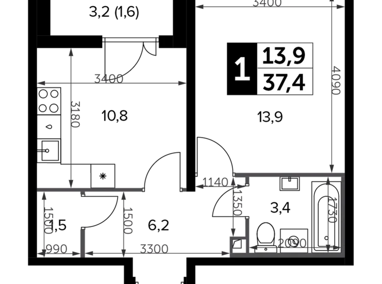 Apartamento 1 habitación 38 m² Leninsky District, Rusia