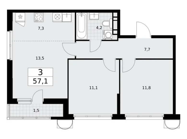 Apartamento 3 habitaciones 57 m² Vnukovo, Rusia
