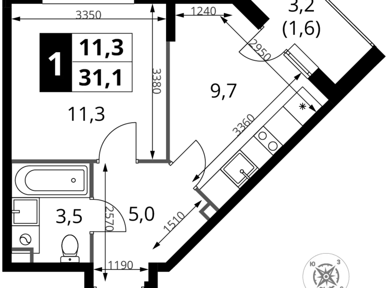 Apartamento 1 habitación 31 m² Jimki, Rusia