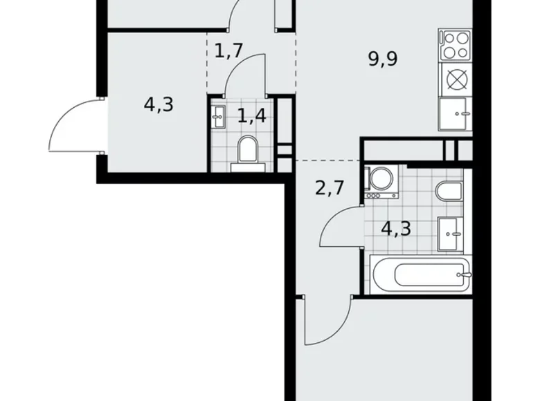 3 room apartment 58 m² Kommunarka, Russia