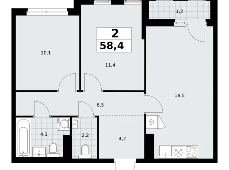 Apartamento 2 habitaciones 58 m² Troitsk, Rusia