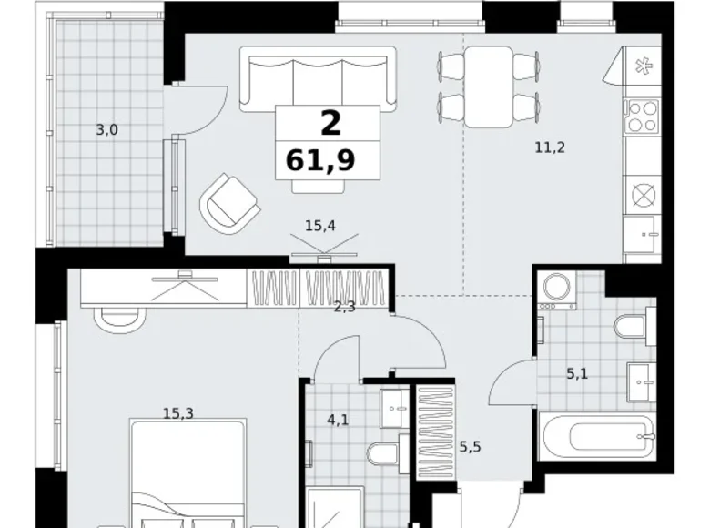 Wohnung 2 zimmer 62 m² Kommunarka, Russland