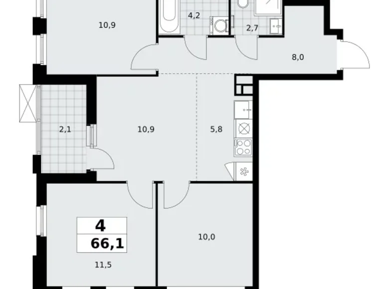 Квартира 4 комнаты 66 м² район Коммунарка, Россия