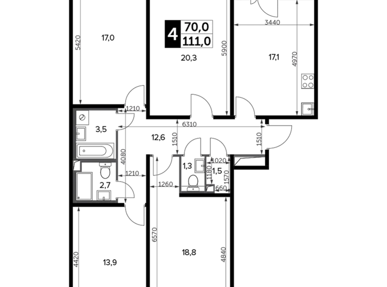 Mieszkanie 4 pokoi 113 m² Leninsky District, Rosja