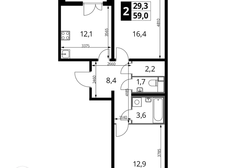 Квартира 2 комнаты 59 м² Люберцы, Россия