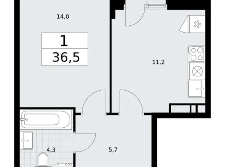 Apartamento 1 habitación 37 m² Vnukovo, Rusia