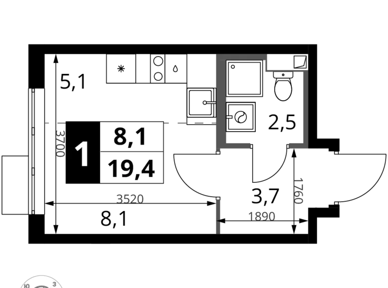 Studio 1 zimmer 19 m² Chimki, Russland