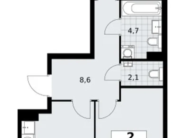 Mieszkanie 2 pokoi 55 m² Troick, Rosja