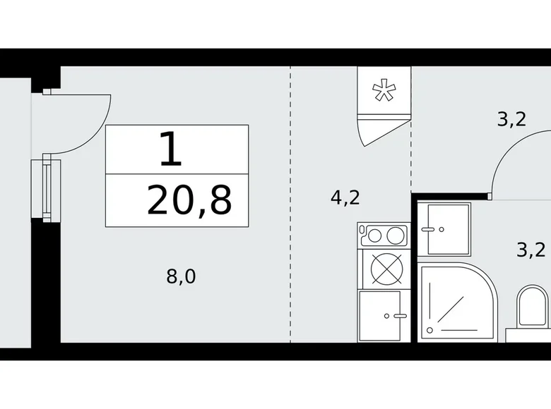 Квартира 1 комната 21 м² район Коммунарка, Россия