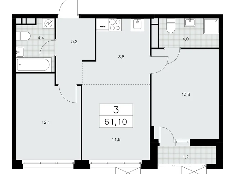 Apartamento 3 habitaciones 61 m² Kommunarka, Rusia