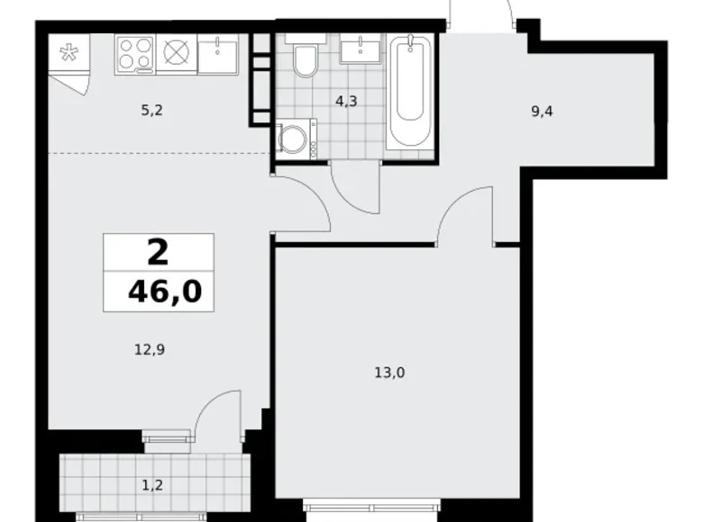 Apartamento 2 habitaciones 46 m² Kommunarka, Rusia