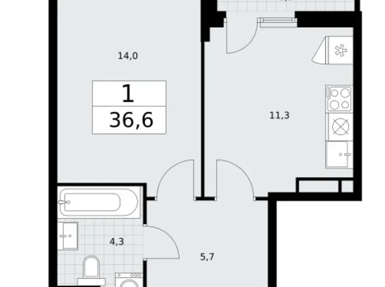 Mieszkanie 1 pokój 37 m² Wnukowo, Rosja
