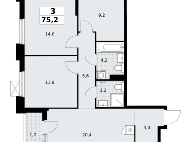Apartamento 3 habitaciones 75 m² Troitsk, Rusia