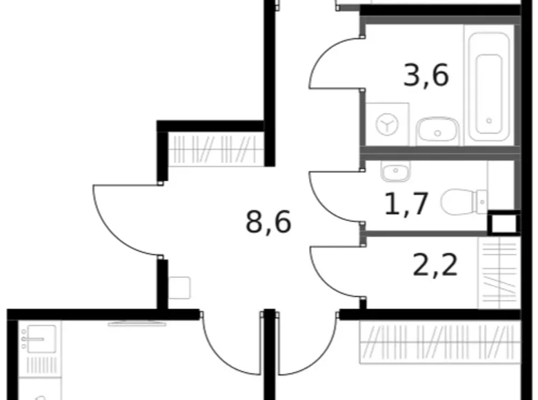 2 room apartment 61 m² Moscow, Russia