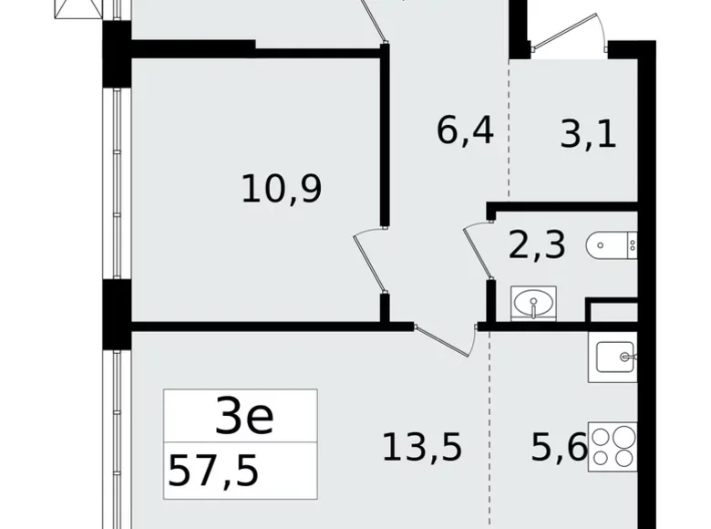 3 room apartment 57 m² Vsevolozhsk, Russia