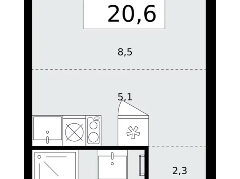 1 room apartment 21 m² Troitsk, Russia