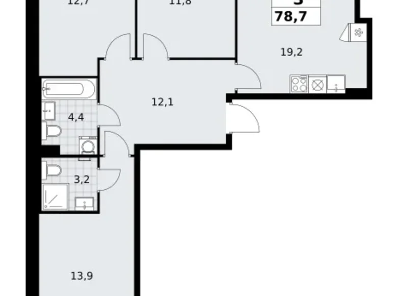 Apartamento 3 habitaciones 79 m² Troitsk, Rusia
