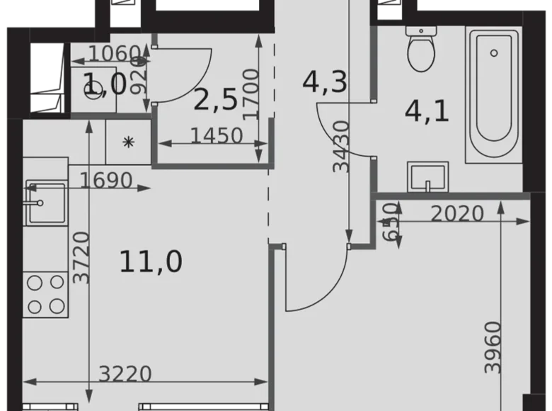 Квартира 1 комната 39 м² Москва, Россия