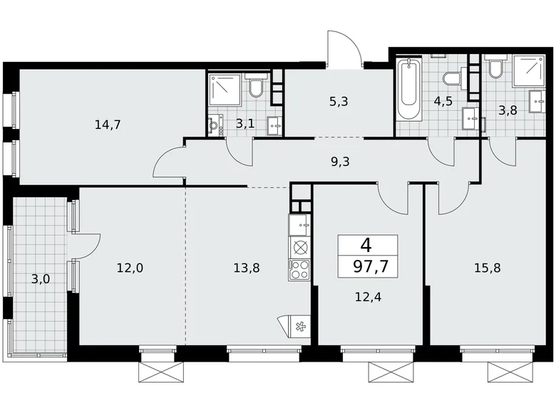 4 room apartment 98 m² Kommunarka, Russia