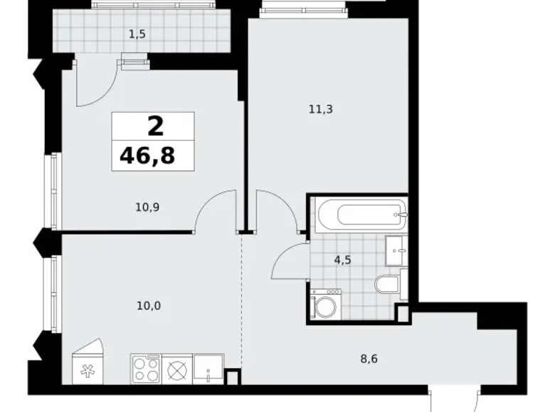 Mieszkanie 2 pokoi 47 m² Troick, Rosja