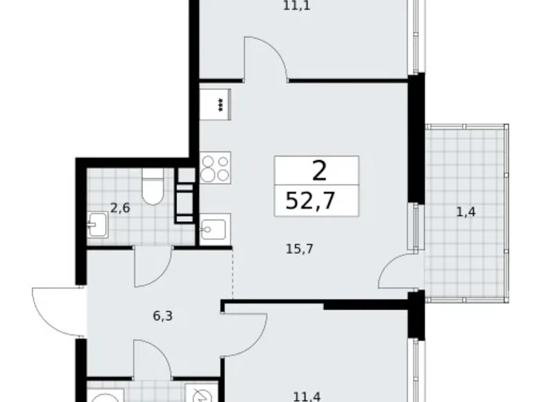 2 room apartment 53 m² Krasnoye Selo, Russia