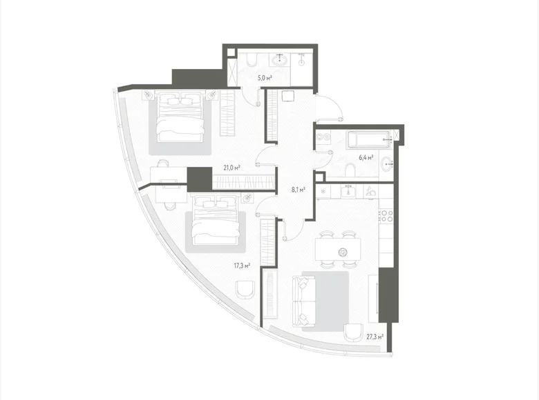 Apartamento 2 habitaciones 85 m² Rusia, Rusia