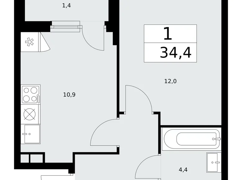Wohnung 1 zimmer 34 m² Kommunarka, Russland
