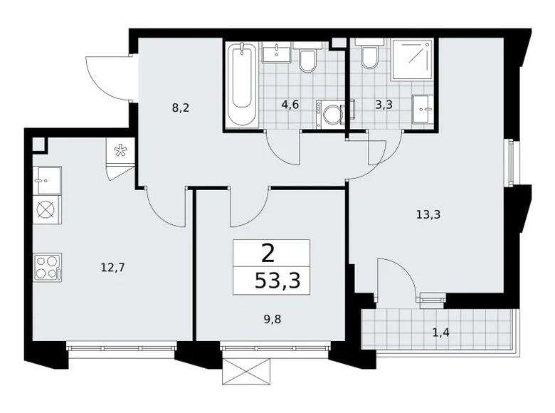 Mieszkanie 2 pokoi 53 m² Troick, Rosja