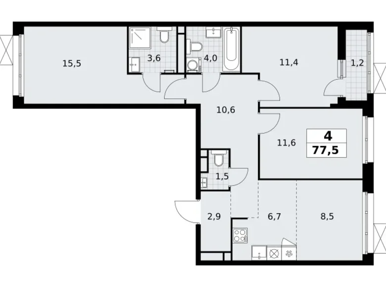 4 room apartment 78 m² Vnukovo, Russia