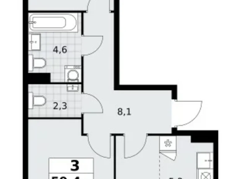 Appartement 3 chambres 59 m² Kommunarka, Russie