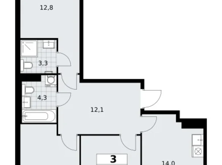 Apartamento 3 habitaciones 71 m² Troitsk, Rusia