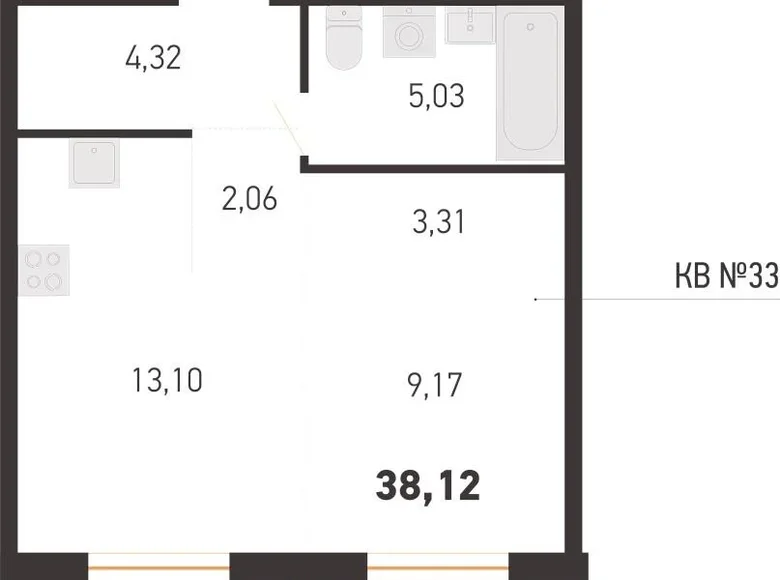 2 room apartment 38 m² Kopishche, Belarus