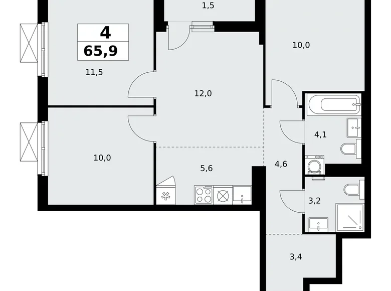 Wohnung 4 zimmer 66 m² Kommunarka, Russland