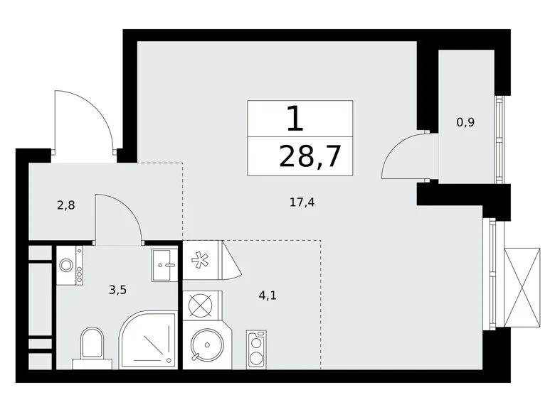 Appartement 1 chambre 29 m² Kommunarka, Russie