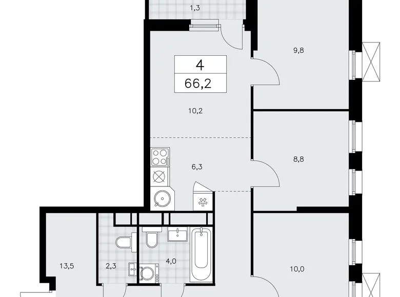 4 room apartment 66 m² Kommunarka, Russia