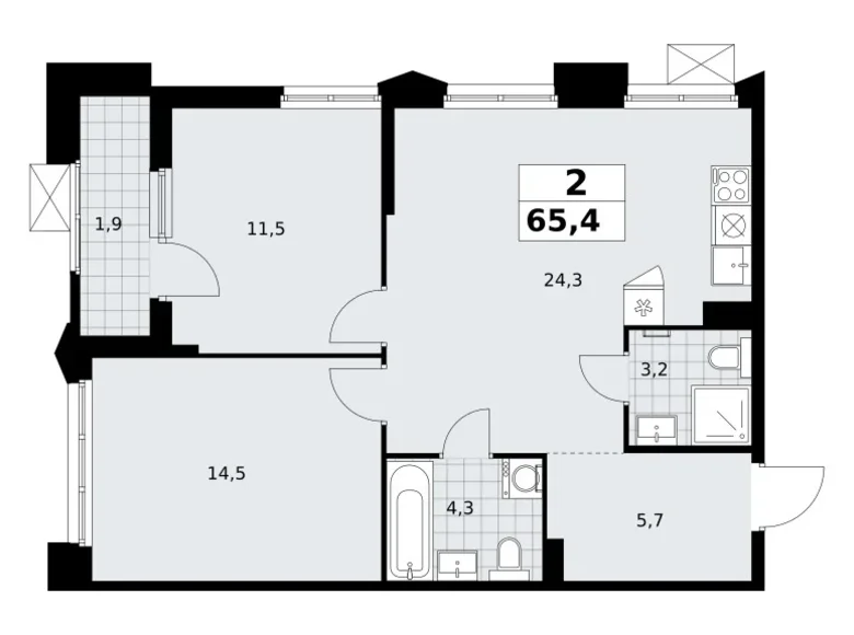 Квартира 2 комнаты 65 м² район Троицк, Россия