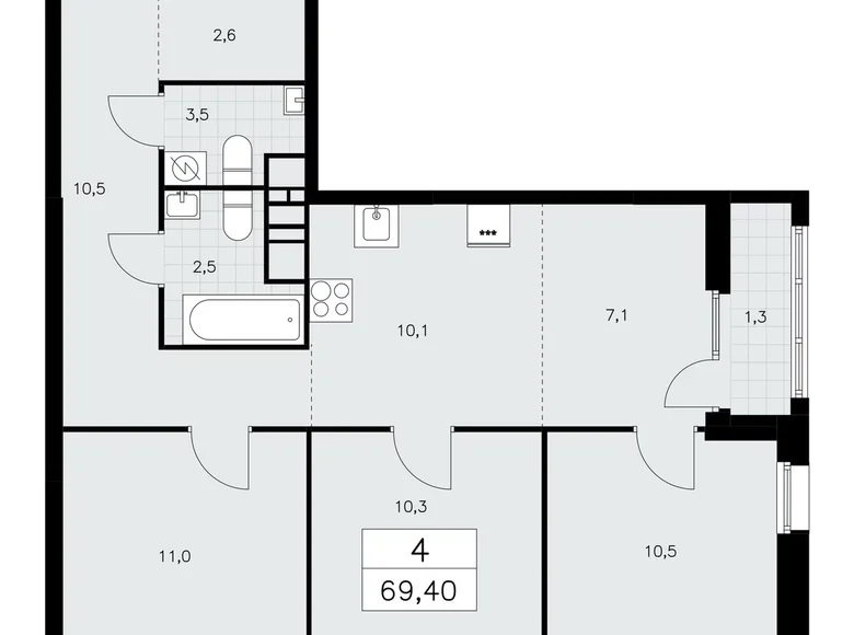Apartamento 4 habitaciones 69 m² Kommunarka, Rusia