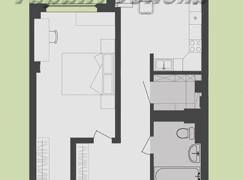 2 room apartment 43 m² Muchaviecki sielski Saviet, Belarus