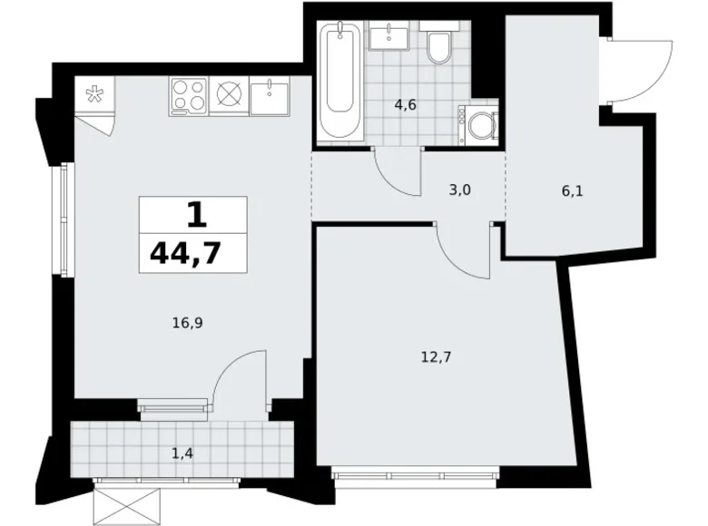Appartement 1 chambre 45 m² Troïtsk, Russie