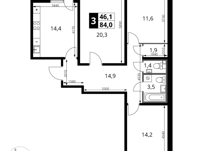 Mieszkanie 3 pokoi 84 m² Leninsky District, Rosja